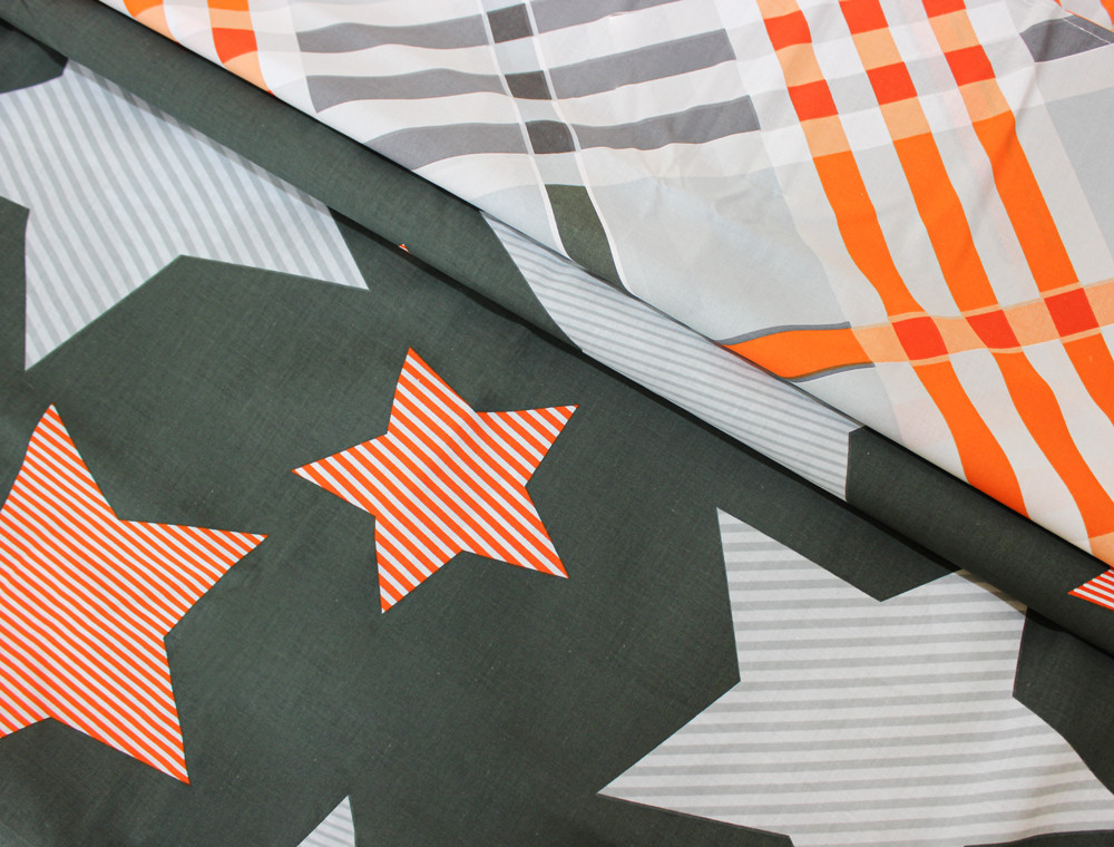 Ткань для постельного белья Бязь "Gold" Lux "Звезды (клетка, черный)" GL4160 (A+B) - (50м+50м)