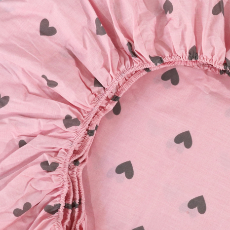 Простынь на резинке (160*200*25) розовая с сердечками №665066