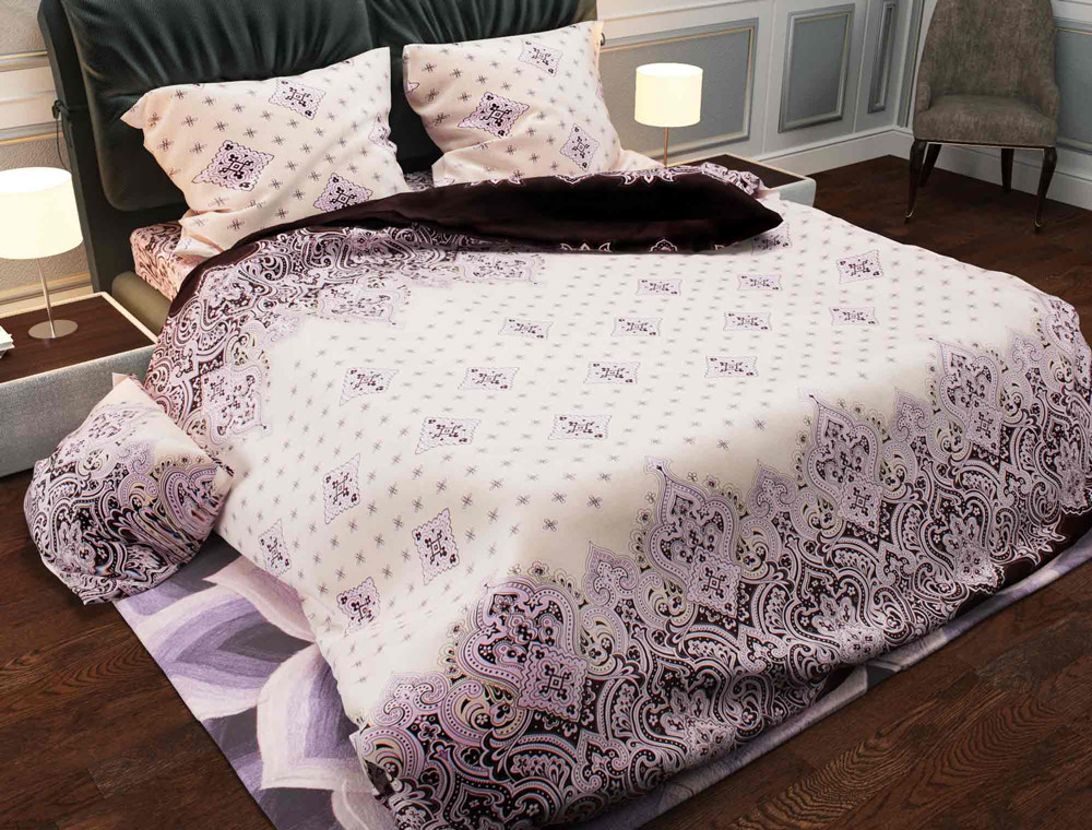 Ткань для постельного белья Бязь "Gold" Lux "Орнамент (бежевый)"  GL245