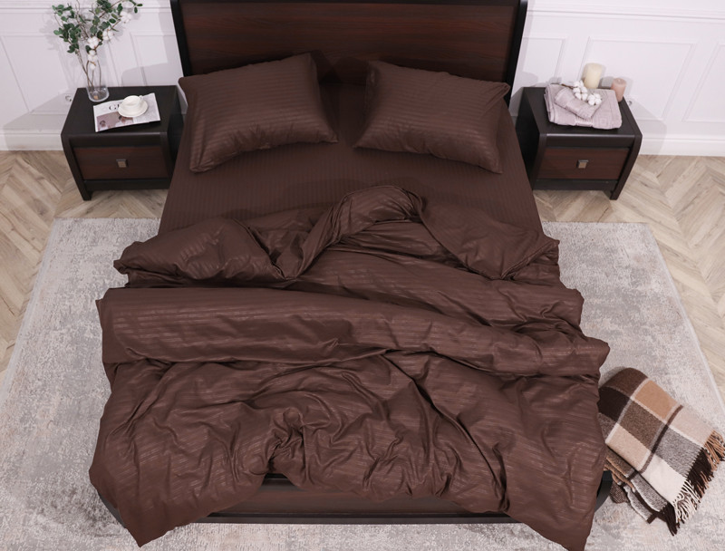 Євро набір постільної білизни 200*220 із мікрофібри коричнева смужка №201218 Черешенка™