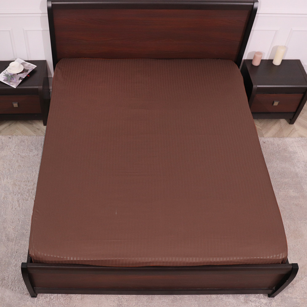 Простынь на резинке (120*200*25) коричневая полоска №1230