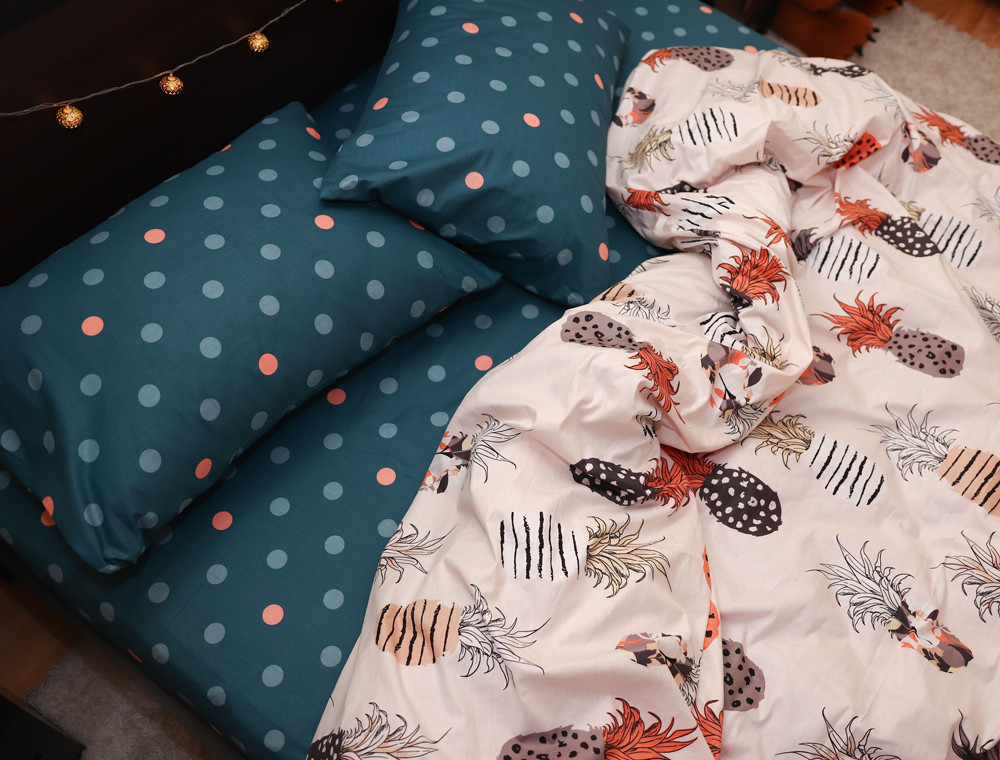 Двуспальный набор постельного белья 180*220 из Сатина №020AB Черешенка™