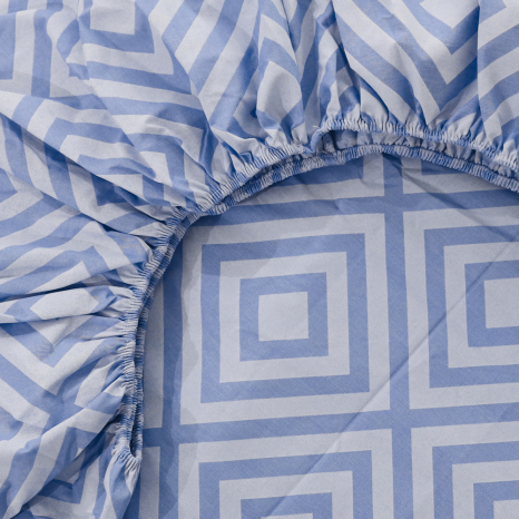 Простынь на резинке (90*200*25) голубое с геометрическим принтом №661506
