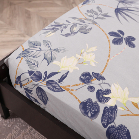 Простирадло на резинці (90*200*25) сіре з квітковим принтом №669126