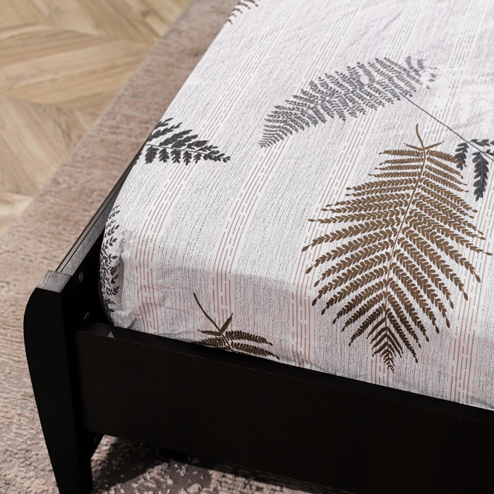 Простирадло на резинці (160*200*25) сіре з рослинним принтом №663309