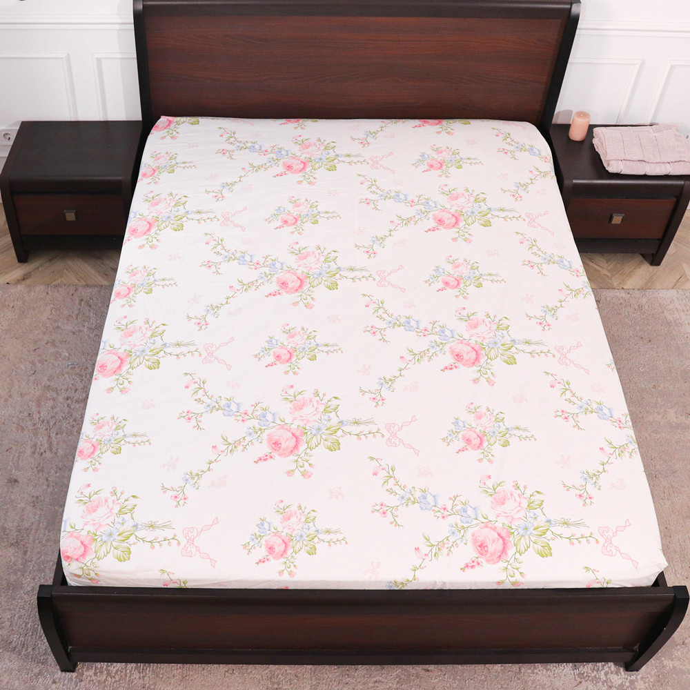 Простирадло на резинці (90*200*25) біле з квітковим принтом №665095