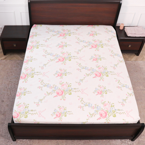 Простирадло на резинці (90*200*25) біле з квітковим принтом №665095