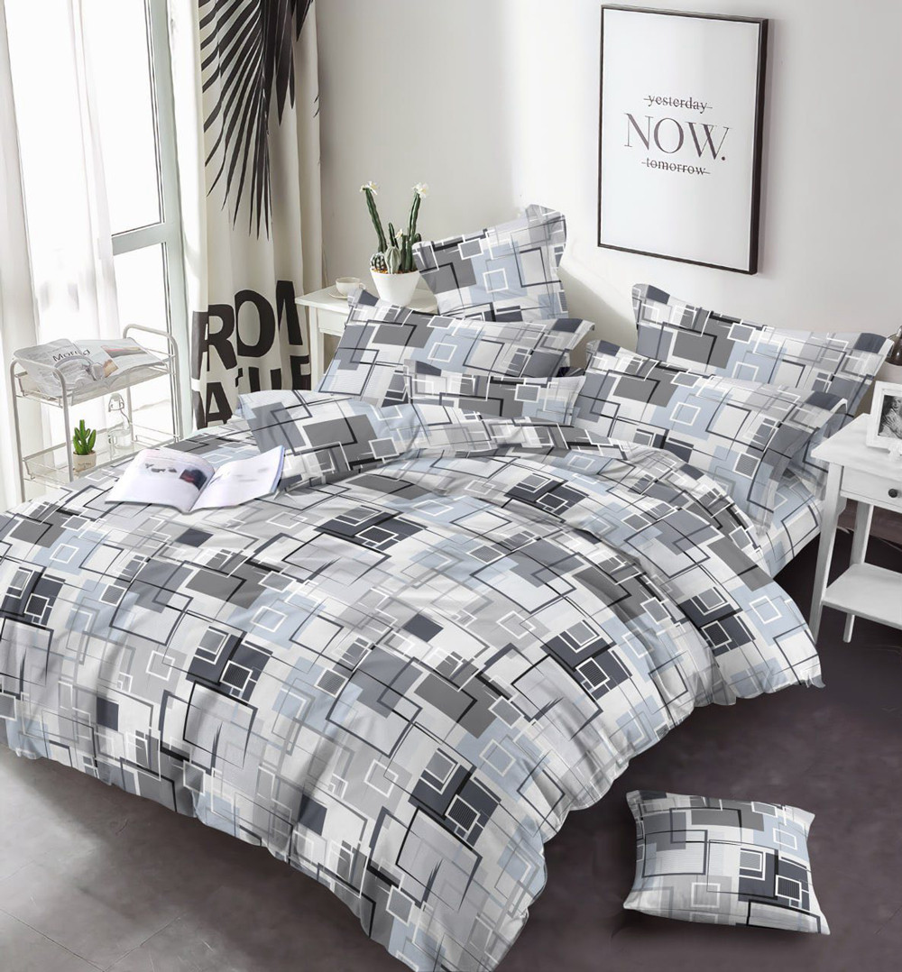Тканина для постільної білизни Бязь "Gold" Lux з геометричним принтом GL1731grey
