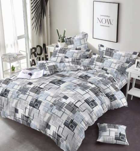 Тканина для постільної білизни Бязь "Gold" Lux з геометричним принтом GL1731grey