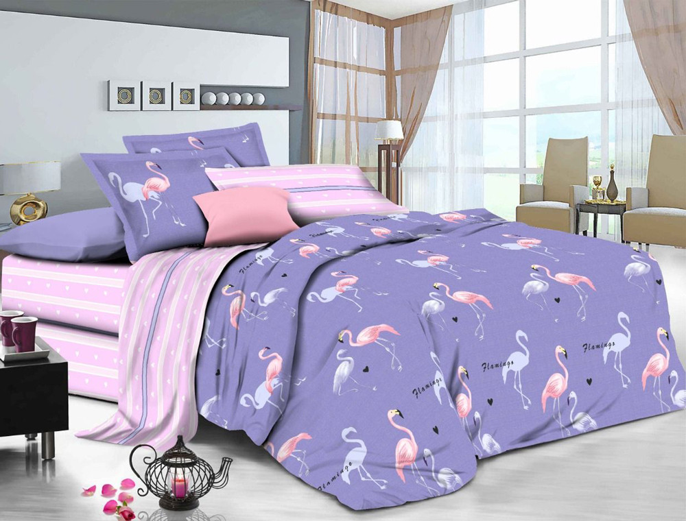 Тканина для постільної білизни Бязь "Gold" Lux "Реалістичний рожевий фламінго" GL4254 (A+B) - (50м+50м)