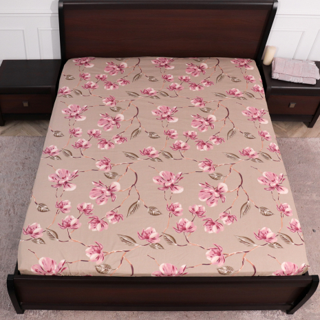 Простирадло на резинці (160*200*25) коричневе з квітковим принтом №661232