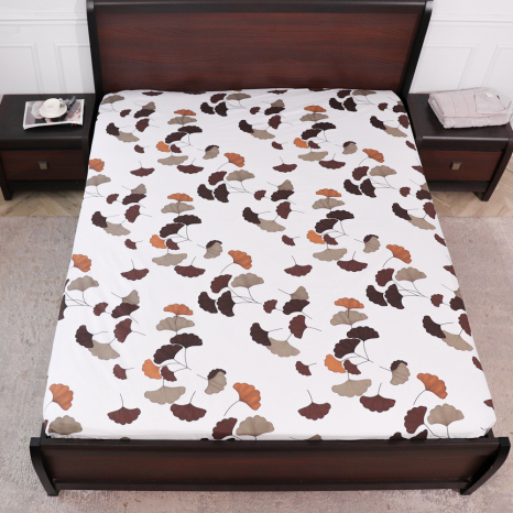 Простирадло на резинці (90*200*25) біле з рослинним принтом №660010