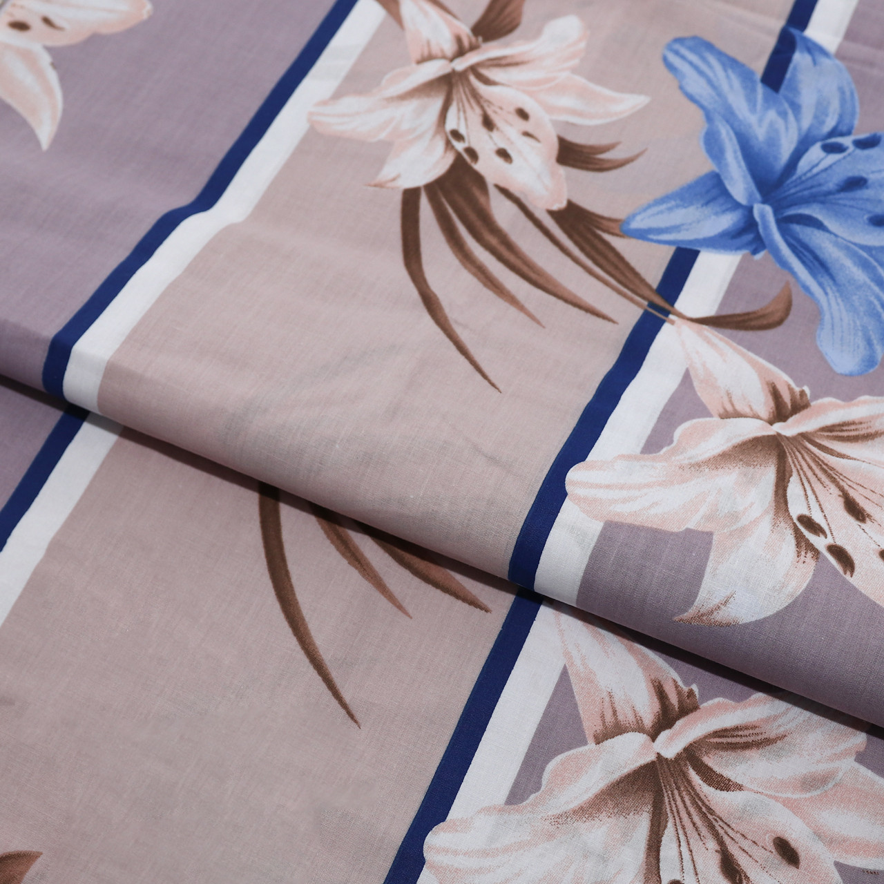 Тканина для постільної білизни Бязь "Gold" Lux "Квітковий принт (рожевий, смужка)" GL460