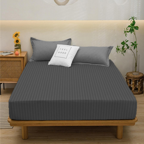 Простирадло на резинці (140*200*25) темно-сіре смугасте №10026