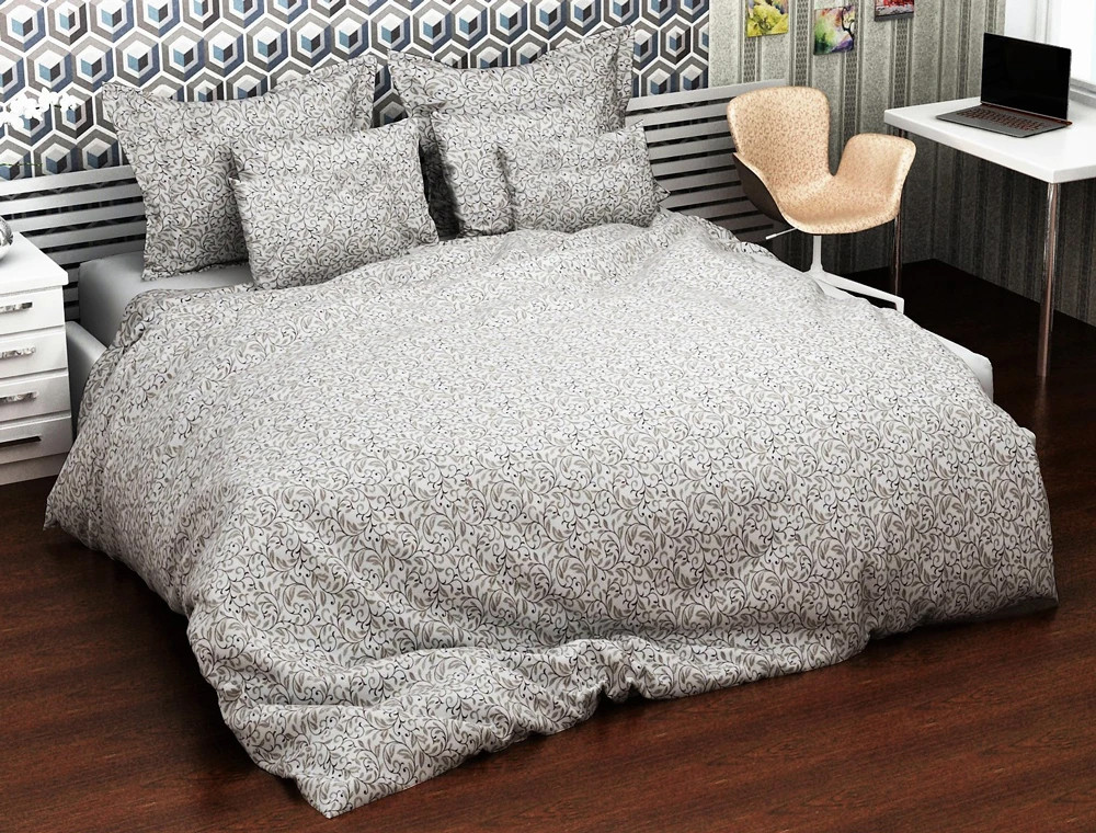 Ткань для постельного белья Бязь "Gold" Lux "Завитки (мелкие, бежевый)" GL005