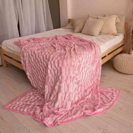 Двостороннє евро-максі покривало-плед "норка" (230*200) - світло-рожеве
