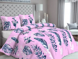 Тканина для постільної білизни Бязь "Gold" Lux "Листя (стилізований, рожевий)"  GL1245А