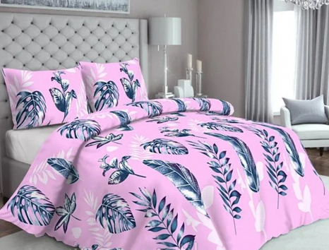 Тканина для постільної білизни Бязь "Gold" Lux "Листя (стилізований, рожевий)"  GL1245А