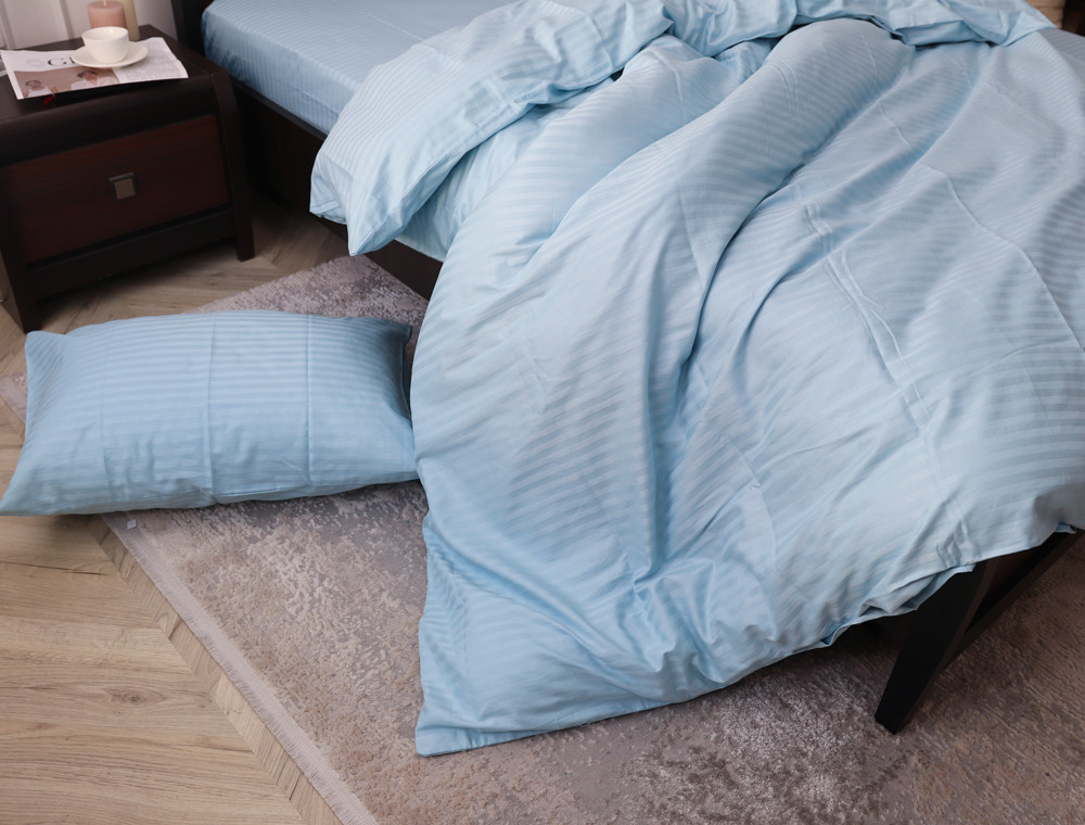 Полуторний набір постільної білизни 150*220 зі Страйп Сатину №14-4313 Черешенка™