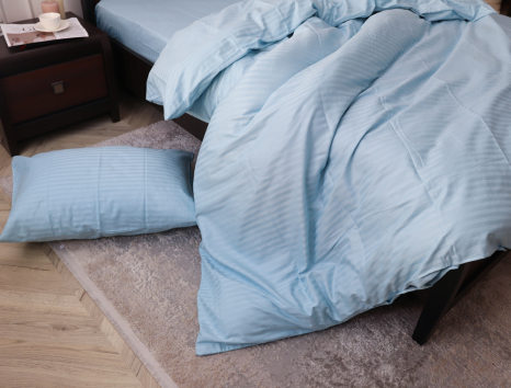 Полуторний набір постільної білизни 150*220 зі Страйп Сатину №14-4313 Черешенка™