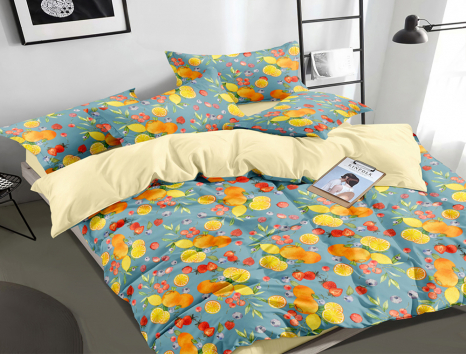 Полуторний набір постільної білизни 150*220 із Сатину №1063AB Черешенка™