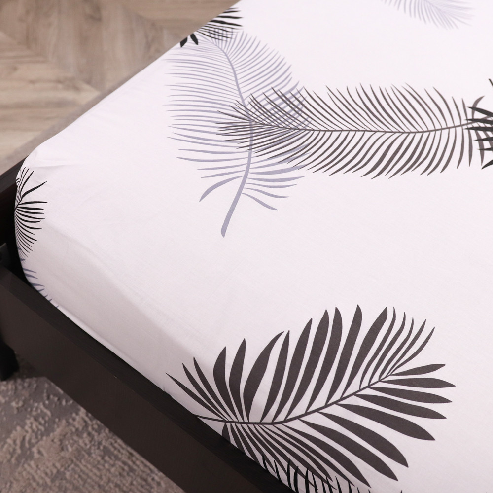 Простирадло на резинці (90*200*25) біле з рослинним принтом №662603