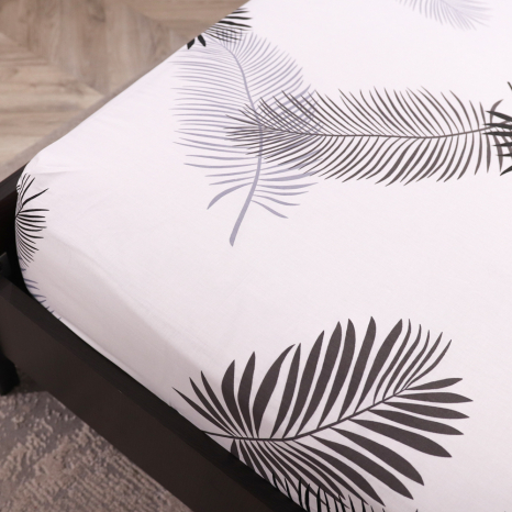Простирадло на резинці (90*200*25) біле з рослинним принтом №662603