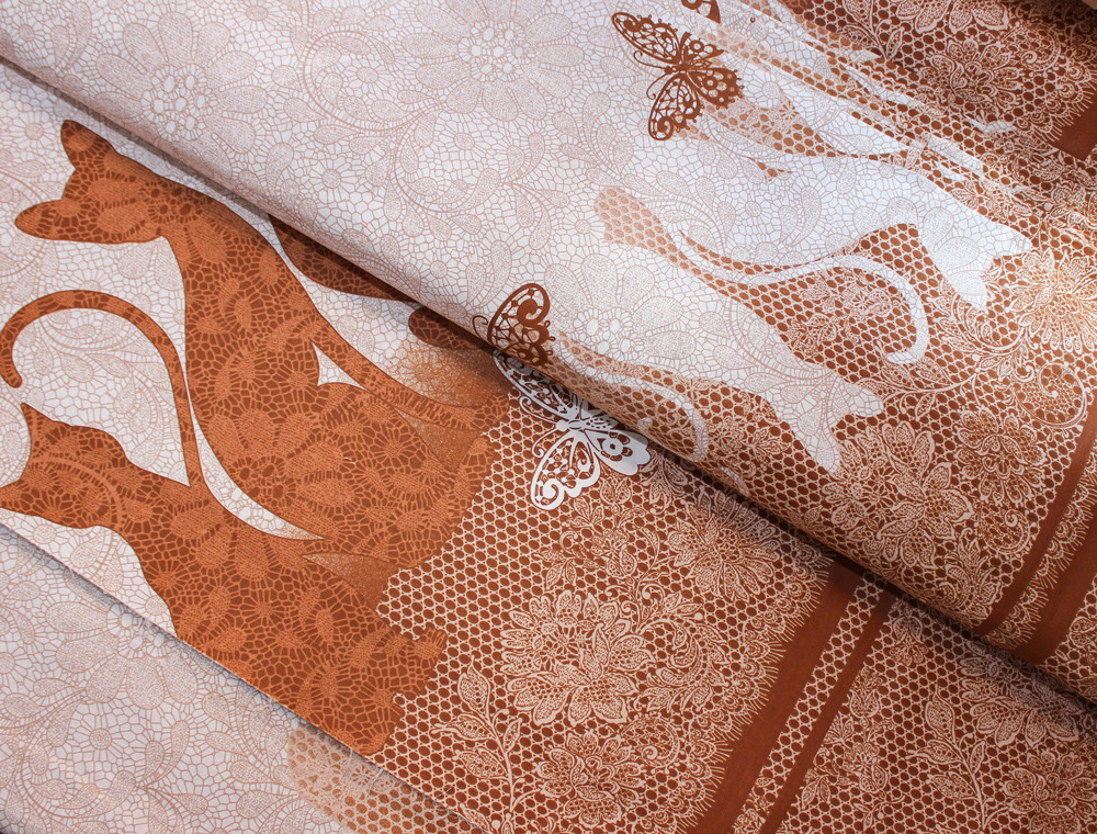 Тканина для постільної білизни Бязь "Gold" Lux "Мереживні котики (коричневий)" GL4169