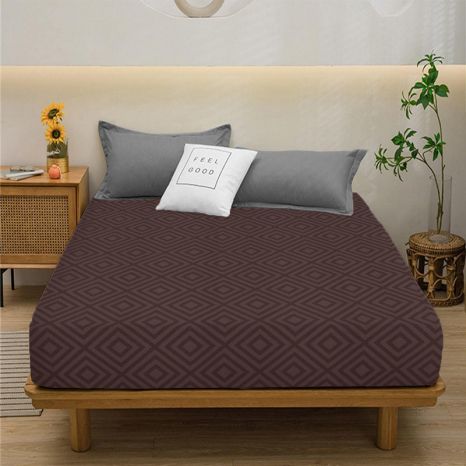 Простынь на резинке (180*200*25) ромб шоколад №128