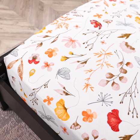 Простынь на резинке (90*200*25) белая с цветочным принтом №668313