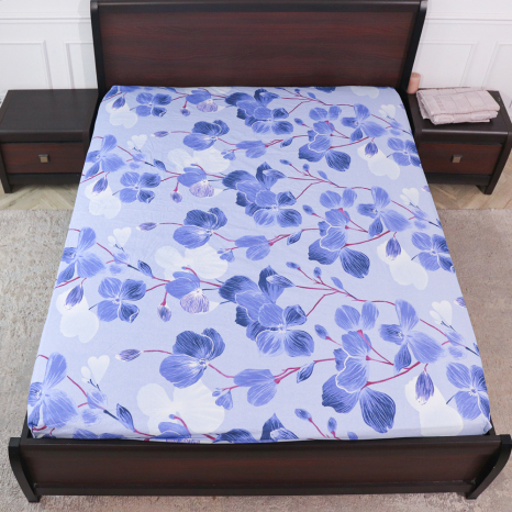 Простирадло на резинці (160*200*25) блакитне з квітковим принтом №66979