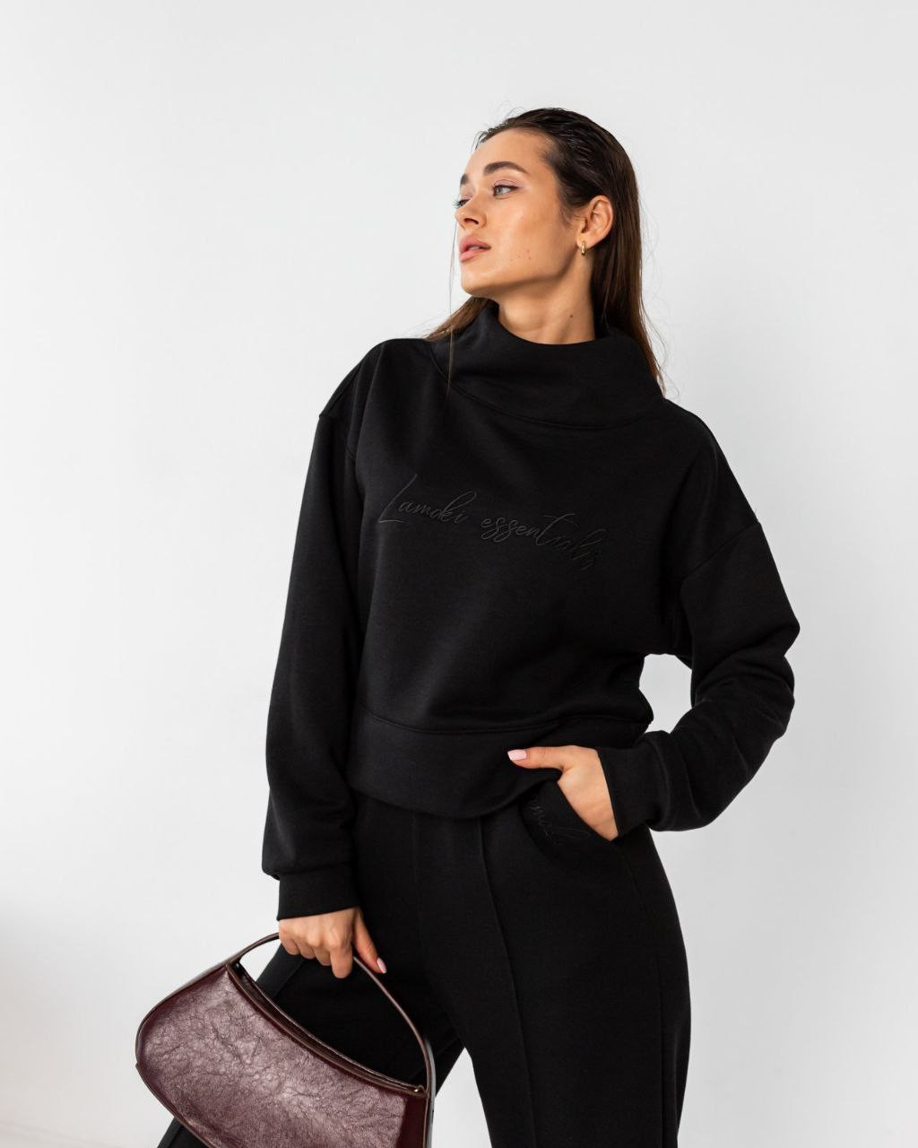 Жіночий костюм зі штанами палаццо (Розмір S) чорний №205_0020