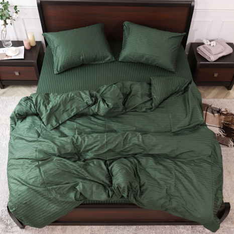 Полуторний набір постільної білизни 150*220 зі Страйп Сатину №18-6114 Черешенка™