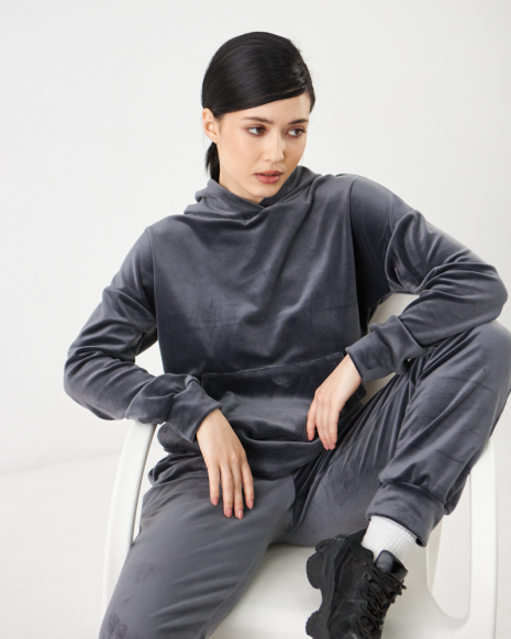 Жіночий велюровий костюм з капюшоном (Розмір S) графітовий №20222143