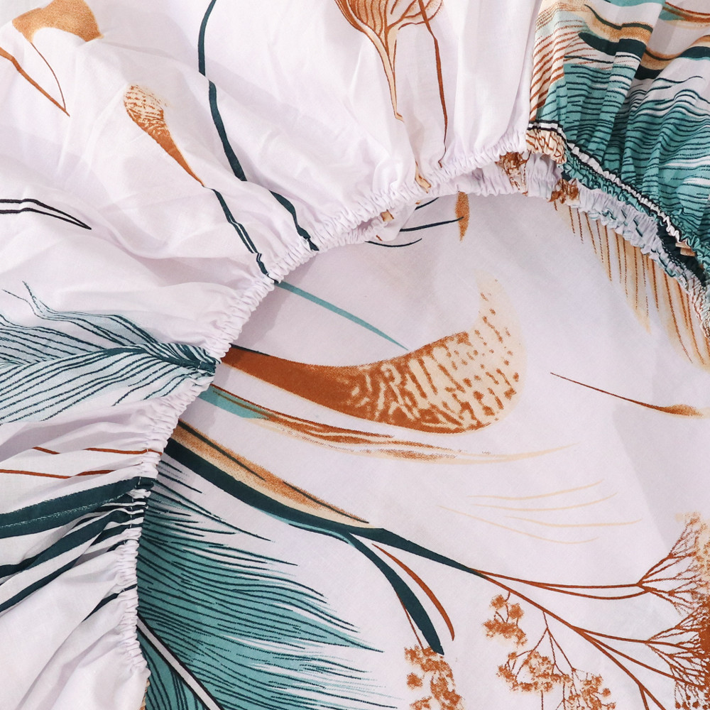 Простирадло на резинці (180*200*25) біле з принтом "пір'я" №668266