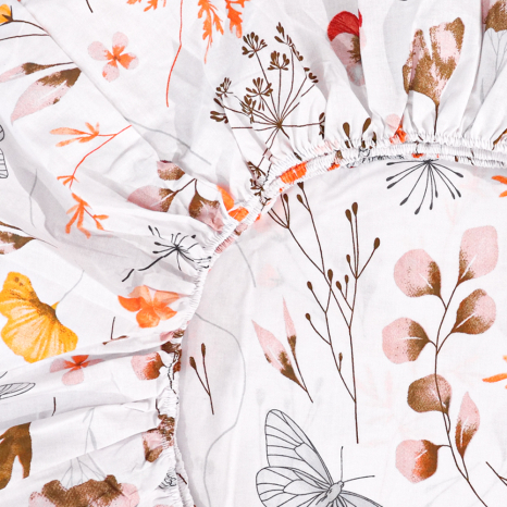 Простынь на резинке (90*200*25) белая с цветочным принтом №668313