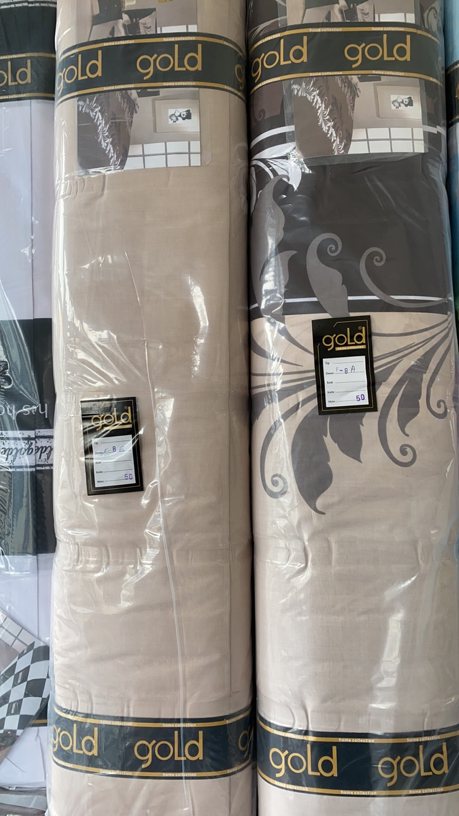 Ткань для постельного белья Бязь "Gold" Lux "Абстрактный принт (завитки, полоска, коричневый)" GL1137 (A+B) - (50м+50м)