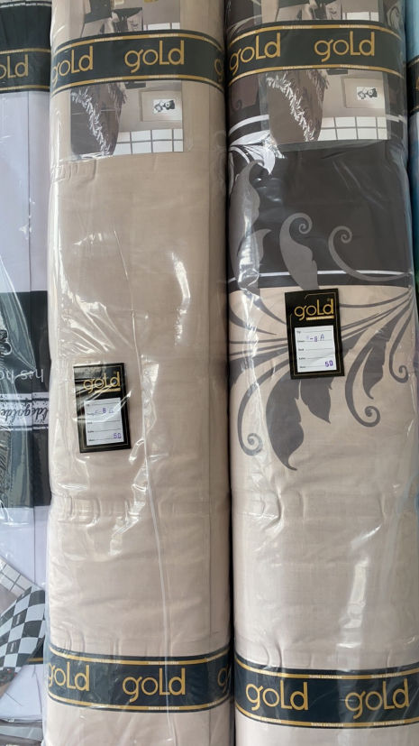 Ткань для постельного белья Бязь "Gold" Lux "Абстрактный принт (завитки, полоска, коричневый)" GL1137 (A+B) - (50м+50м)