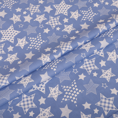 Ткань для постельного белья Бязь "Gold" Lux "Звезды (мелкий, голубой)" GL2060