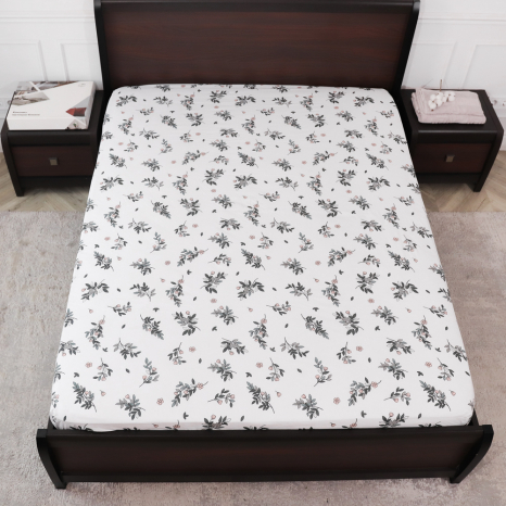 Простынь на резинке (140*200*25) біла з квітковим принтом №668186