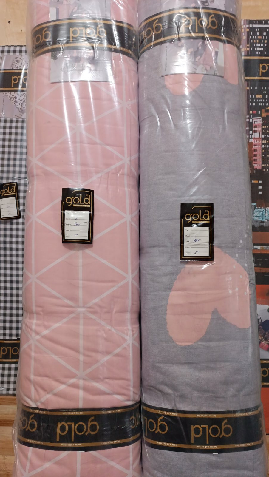 Тканина для постільної білизни Бязь "Gold" Lux "Рожеві серця" GL1286 (A+B) - (50м+50м)