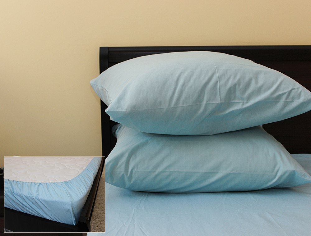 Комплект простирадла на резинці з наволочками (180*200*25) світло-блакитний