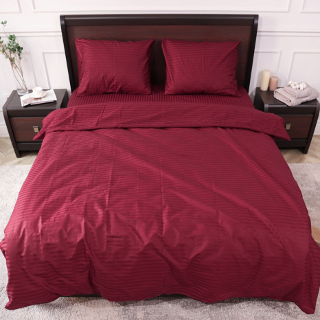 Полуторный набор постельного белья 150*220 из Страйп Сатина №501652 Черешенка™