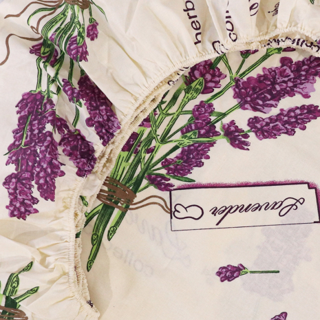 Простынь на резинке (160*200*25) молочное с цветочным принтом №660912