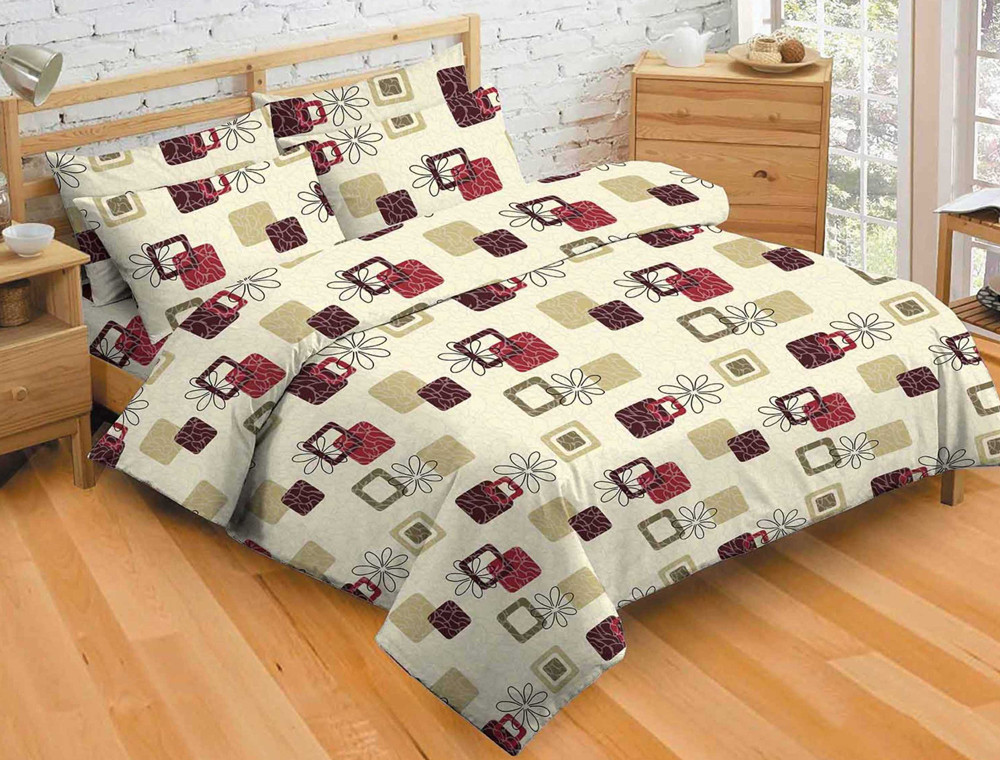 Тканина для постільної білизни Бязь "Gold" "Квадрат і ромашка" GLL8926red