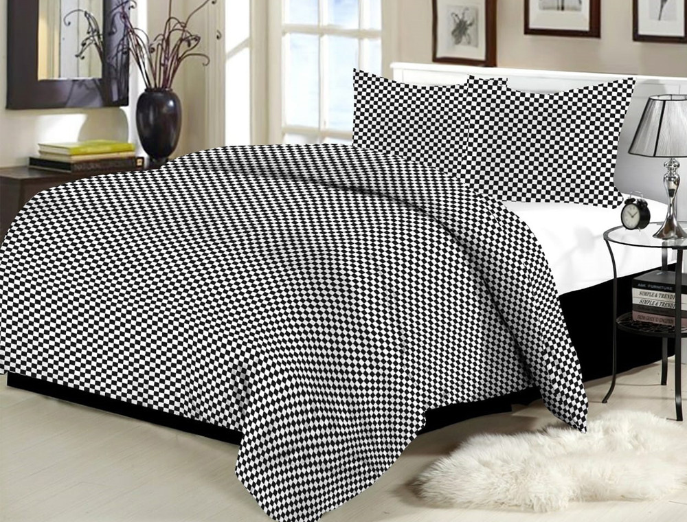 Ткань для постельного белья Бязь "Gold" Lux "Клетка (чёрно-белая, мелкая)"GL1144