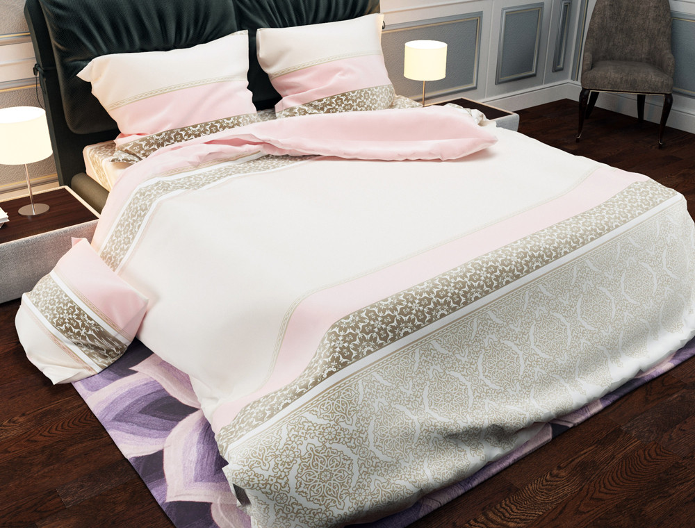 Ткань для постельного белья Бязь "Gold" Lux "Орнамент (розовый)" GL2027