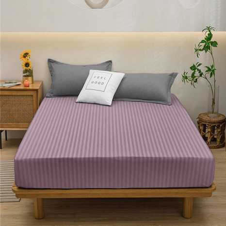 Простирадло на резинці (90*200*25) смугасте фіолетово-сіре №10038