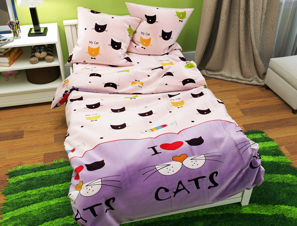 Тканина для постільної білизни Бязь "Gold" Lux дитяча "I Love Cats" GLB102.