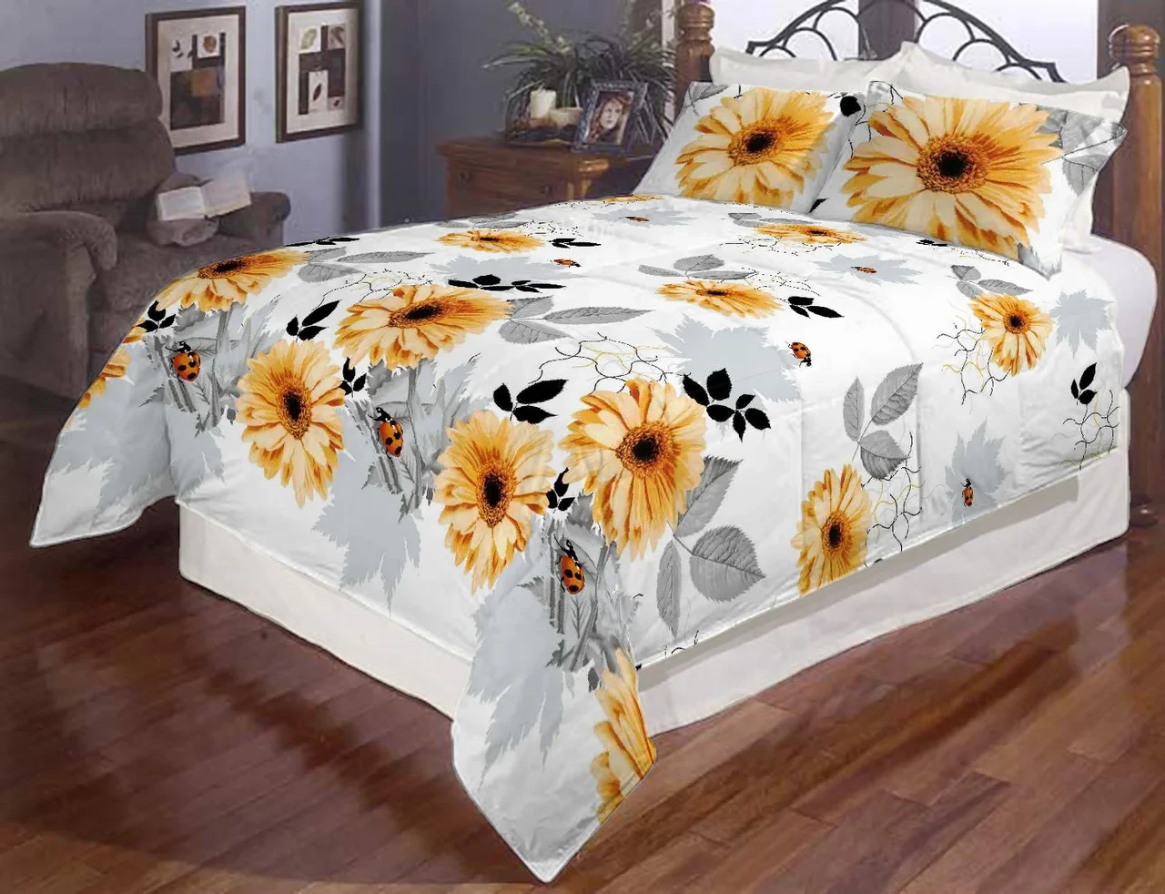 Ткань для постельного белья Бязь "Gold" Lux "Герберы" GL118